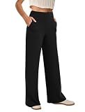 COPYLEAF Wide Leg Pants Woman High Waist Yoga Pants with Pockets Loose Stretch Dress Work Sweatpants Casual Lounge(Black XL)