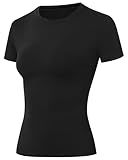 Moozava Compression Shirts Woman Athletic Workout Tops T-Shirts Base Layer Gym Running Yoga BJJ Basketball Short Sleeve Soft Quick Drying Black S