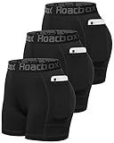 Roadbox 5'' Volleyball Compression Shorts for Women, 3 Pack Athletic Spandex Shorts with Pockets, Biker Workout Running Gym Yoga Short Tights