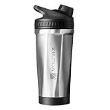 VOLTRX ChillMix Shaker Bottle Insulated Stainless Steel - USB C Rechargeable Electric Protein Shake Mixer, Shaker Cups for Protein Shakes and Meal Replacement, Chrome Steel, 16 oz