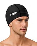 COOLMATE Fabric Swim Cap for Adult Women Men Kid 3 4 6 8 14 16, Silicone Water Resistant Layer, Cloth Swim Cap Gifts for Swimmers, Lightweight for Pool, Lap Swimming (1 pc) (Black, L)