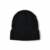 Curly Girl Method Approved Satin Lined Weave Knit Beanie Skull Cap for Curly Hair, Winter Hat for Women with Satin Lining Black