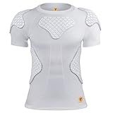 Men Padded Football Shirt Rib Chest Shoulder Protector Heart Guard Padded Compression Shirt 6-Pads Protective Gear for Baseball,Basketball,Rugby, Lacrosse White XXL