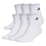 adidas Men's Athletic Cushioned Quarter Ankle Socks (6 Pairs) Durable & Comfortable, White/Black, Large
