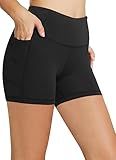 baleaf Gym Shorts Women Biker Workout Tummy Control Yoga Spandex Running Volleyball Compression with Pockets 5" Black M