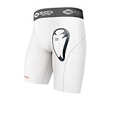 Shock Doctor Compression Shorts with Protective Bio-Flex Cup, Moisture Wicking Vented Protection, White, Adult, Large