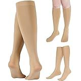 SATINIOR 3 Pairs Ice Skating Socks Roller Skating Socks High Tight Knee Nylon Roller Skate Sock Women Girl(Nude Color)