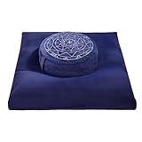 Zafu & Zabuton Meditation Cushion Set - Buckwheat Hull & Memory Foam Pillows, Ergonomic Support for Yoga, Mindfulness - Organic Velvet Cover, Large Size, Durable Comfort (Dark Blue)