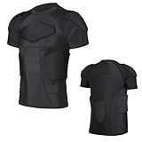 Eicolorte Men Padded Compression Shirt 6-Pads Chest Rib Protector Padded Football Shirt Protective Gear for Football Rugby Basketball (Large)