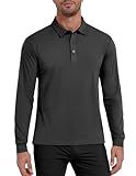 MIER Long Sleeve Polo Shirts for Men Quick Dry Collared Golf Tops for Athletic Tennis Work, Sun Protection, Dark Grey, L