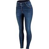 HORZE Kaia Womens Denim Horse Riding Pants | High Waist Silicone Full Seat Breeches | Accurate Size Chart - Dark Blue - 30