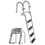 VEVOR Boat Ladder, 4 Steps Stainless Steel Telescoping Folding Swim Deck Ladder for Rear Entry Inboard, 600lbs Capacity with 4.1'' Extra Wide Steps & Handrails, for Outboards, Yacht, Pontoon Boat
