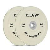 CAP Competition 10 lb Pair Olympic Bumper Plate, Low Bounce Virgin Rubber Weight Plate with Chromed Steel Solid Hub, 2-Inch Olympic Barbell Compatible for Strength Training, Weightlifting & Home Gym Workouts, White