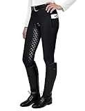 FitsT4 Sports Women's Full Seat Riding Tights Active Silicon Grip Horse Riding Tights Equestrian Breeches Black Size M