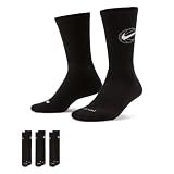 Nike Unisex Everyday Crew Basketball Socks (3 Pair), Black/White, Large