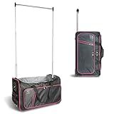 Travolution Dance Bag with Garment Rack, 24 Inch Rolling Duffel With Wheels, Ideal for Competitions & Travel, Easy-assembly Lightweight Aluminum Clothes Rack, Wheeled Upright Luggage, Black/Pink
