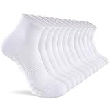 SukModen Ankle Running Socks Womens, 6/12 Pairs Cushioned Athletic Sport Quarter Socks Breathable Moisture Wicking Light Compression, 6 White 8-11