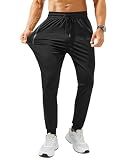 FOGFIRE Mens Sweatpants with Zipper Pockets Lightweight Athletic Joggers for Workout Running Gym Track Casual Wear Black Large