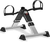 TABEKE Under Desk Pedal Exerciser, Fully Assembled Mini Exercise Bike for Leg and Arm Workouts, Foldable Desk Bike Peddler Machine for Seniors with Clear LCD Display & Adjustable Resistance (Sliver)