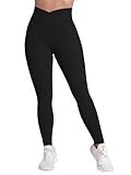 Sunzel Sunlissia Hidden Butt Lifting Scrunch Workout Leggings for Women, Crossover High Waist Yoga Pants with Tummy Control 25" Black Medium