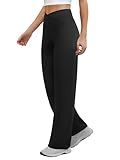 COPYLEAF Wide Leg Pants Woman Crossover Yoga Pants with Pockets Loose Stretchy Work Dress Pants Casual Lounge Sweatpants(Black L)