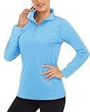 Boladeci Polo Long Sleeve Shirts for Women Sun Protection Quarter Zip Collared 3/4 Zip Pullover Womens Rash Guard Gym Water Blue