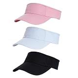 Yookat 3 Pack Visor Sun Hat Adjustable Sun Visor Caps Golf Tennis Hat for Sports Girls Boys Outdoor (White, Pink, Black)