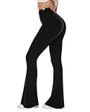 Sundwudu Black Flare Yoga Pants for Women - Soft High Waist Bootcut Leggings Tall & Long Bootleg Pants for Women