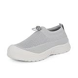 Tigeridea Women's Grey Walking Shoes Non Slip Breathable Mesh Sneakers Casual Lightweight Drawstring Workout Shoes Size 6