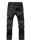 Postropaky Mens Hiking Snow Ski Pants Waterproof Outdoor Insulated Softshell Pants Snowboard Zipper Bottom Leg (Black, 32W x 32L)