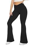 TNNZEET Black Flare Leggings for Women, Crossover Yoga Pants with Pockets Bootcut Flared Leggings for Yoga Gym Workout