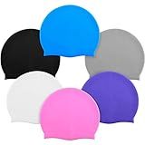 Syhood 6 Pieces Unisex Adult Silicone Swim Cap Waterproof Swimming Hat Non Slip Pool Hat Elastic Silicone Cap for Long and Short Hair(Black, Gray, White, Blue, Deep Purple, Pink)