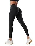 PUREXUS Women's Hidden Scrunch Butt Lifting Leggings 25", CORLUXA Tummy Control No Front Seam Compression Yoga Pants, Black, Medium