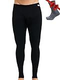 Merino Wool Base Layer Mens Bottom Pants 100% Merino Wool Heavyweight, Midweight, Lite Thermal Underwear Long Johns and Socks (Medium, 165 Black)