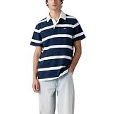 Levi's Men's Classic Short Sleeve Rugby Shirt, (New) Geoff Stripe Dress Blues, Large Standard