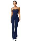 TimeOFF Women's Halter Flare Leg Yoga Jumpsuit, Bootcut Workout Onesie