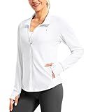 Soothfeel Women's UPF 50+ Lightweight Athletic Jackets Sun Protection Zip Up Long Sleeve Shirts Hiking Workout Outdoor Pocket, White, L