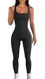 YIOIOIO Women Workout Seamless Jumpsuit Yoga Ribbed Bodycon One Piece Square Neck Leggings Romper