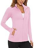 MAGCOMSEN Women's Zip Up Lightweight Long Sleeve Jacket UV Sun Protection Quick Dry Active Shirts Jacket with Zipper Pockets Light Pink M