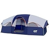 CAMPROS CP Tent 8 Person Camping Tents, Weather Resistant Family Tent, 5 Large Mesh Windows, Double Layer, Divided Curtain for Separated Room, Portable with Carry Bag - Blue