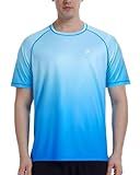 Roadbox Men's Short Sleeve Swim Rash Guard Shirts, Quick Dry UPF 50+ UV Sun Protection SPF T Shirt, Moisture Wicking Water Tee Tops for Beach Fishing Surfing (Blue Green,L)