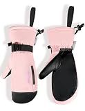 Supertrip Ski Mittens Men Women, Waterproof Snowboard Mittens Gloves Touch-Screen Anti-Slip Snow Mitts 3M Thinsulate, Warm Insulated in Cold Weather Winter (Pink, Medium)