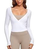 INGIA V-Neck Long Sleeve Cross Ballet Wrap Top White Medium