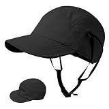 ORUIVO Men's/Women's Foldable Baseball Cap with Quick - Dry Material, Surf Hat with Chin Straps, Outdoor Sports Sunscreen Cap Black