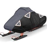 Tokept Snowmobile Cover, 300D Waterproof Oxford Fabric Sled Ski Cover, with Triangle Straps Reflective Strip, Elastic Bottom can Trailer, Fit Length 130"x 51"x 48" (L Black&Grey)