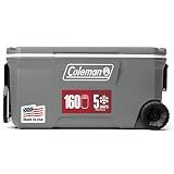 Coleman Classic Series Insulated Portable Rolling Cooler with Wheels, Leak-Resistant Outdoor Hard Cooler Keeps Ice up to 5 Days, 100-Quart