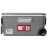 Coleman Classic Series Insulated Portable Rolling Cooler with Wheels, Leak-Resistant Outdoor Hard Cooler Keeps Ice up to 5 Days, 100-Quart