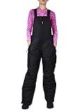 Arctic Quest Womens Ski Snow Bibs Pants Insulated Water Resistant Overalls Snowboarding Winter Waterproof Pants Women, Black, Medium