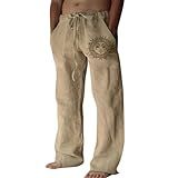 Puimentiua Cotton Linen Pants Men, Summer Beach Pants Loose Fit with Elastic Waist Drawstring Coffee
