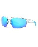 Meeloog Golf Sunglasses for Men & Women, UV400 Lightweight Wrap Around Sun Glasses Ideal for Cycling, Running & Pickleball (P1 Transparent Frame/Ice Blue Mirrored Lens)